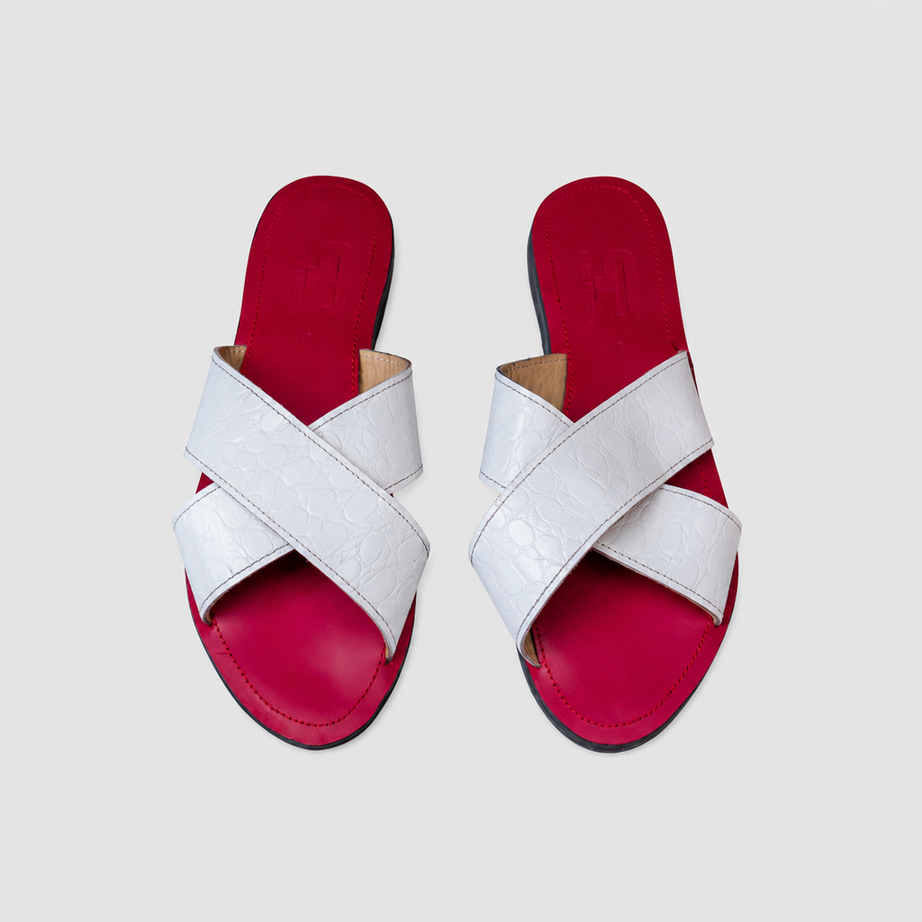 AWINO Women’s Leather Cross-Strap Slide Sandals with Upcycled Rubber Sole