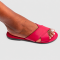 AWINO Women’s Leather Cross-Strap Slide Sandals with Upcycled Rubber Sole