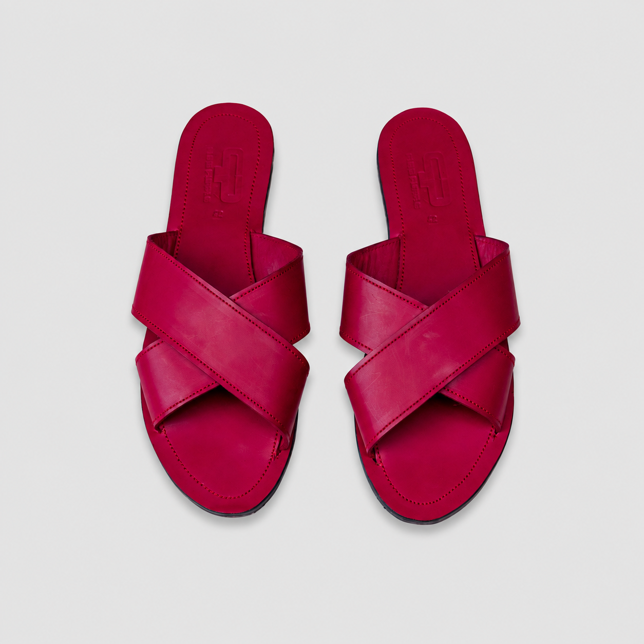 AWINO Women’s Leather Cross-Strap Slide Sandals with Upcycled Rubber Sole