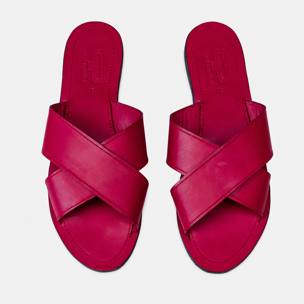 AWINO Women’s Leather Cross-Strap Slide Sandals with Upcycled Rubber Sole