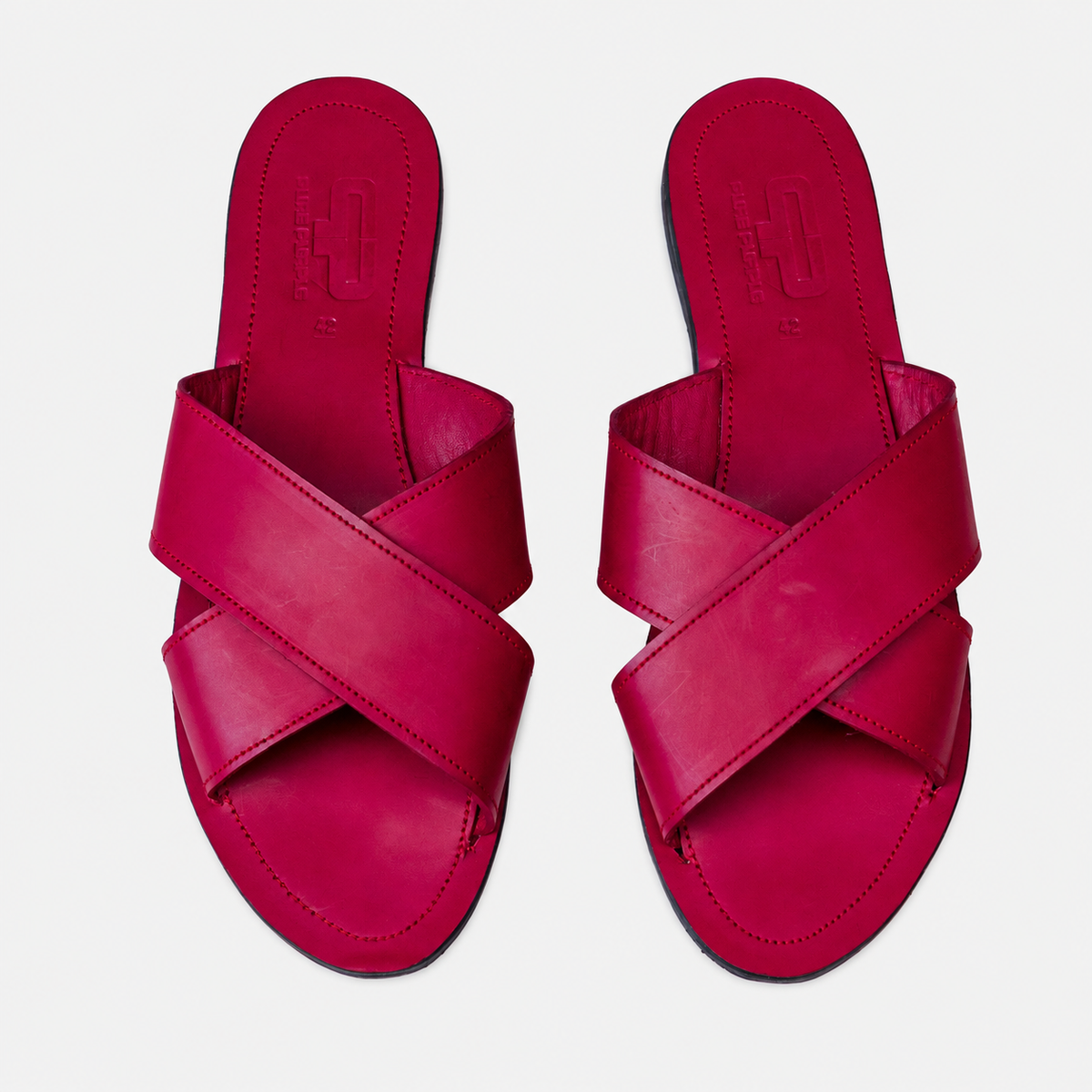 AWINO Women’s Leather Cross-Strap Slide Sandals with Upcycled Rubber Sole