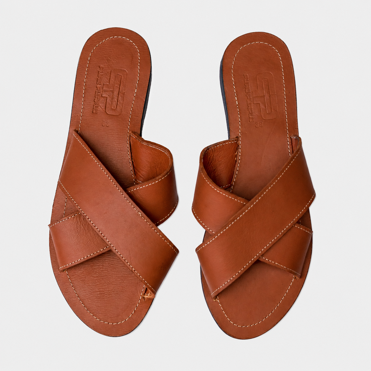 AWINO Women’s Leather Cross-Strap Slide Sandals with Upcycled Rubber Sole