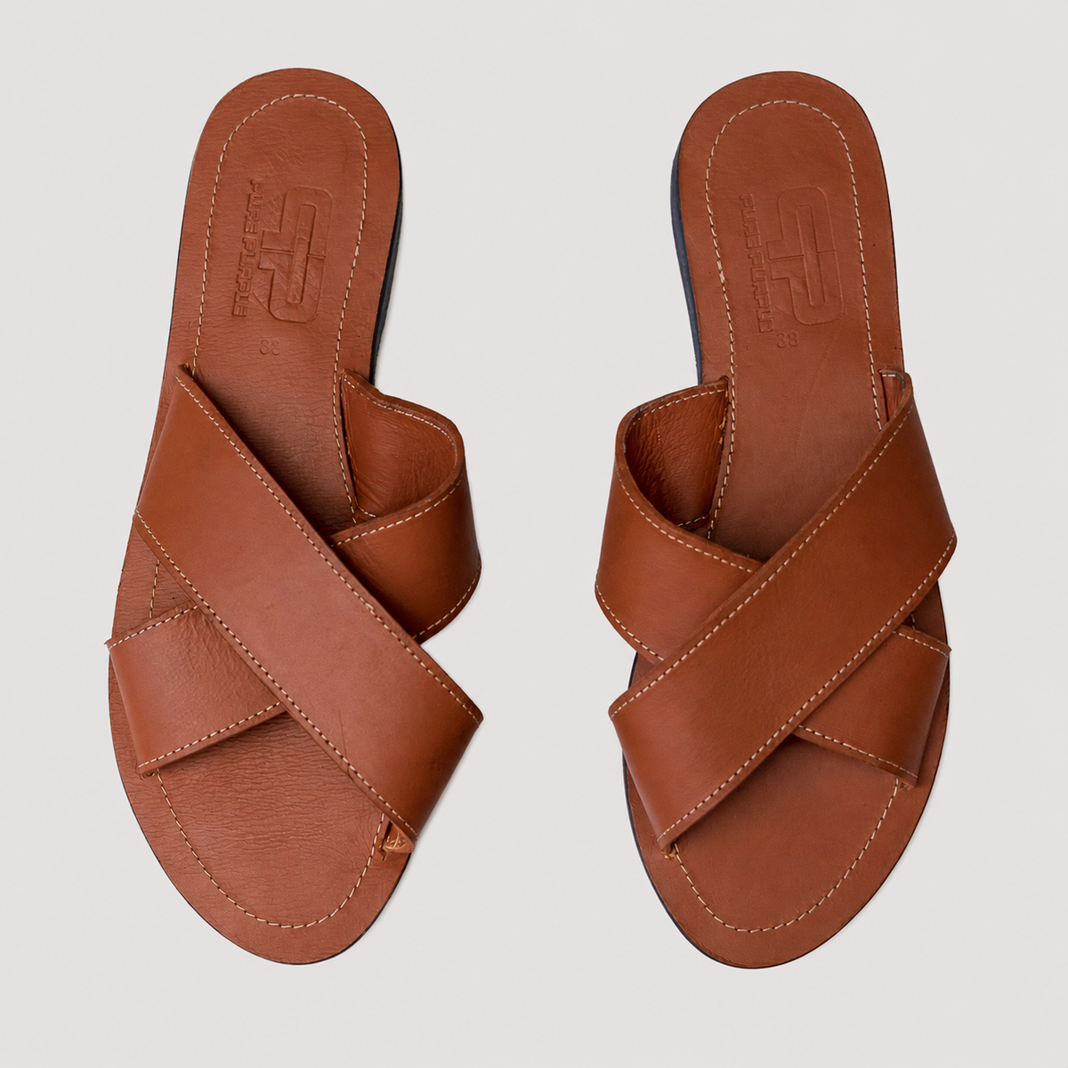 AWINO Women’s Leather Cross-Strap Slide Sandals with Upcycled Rubber Sole