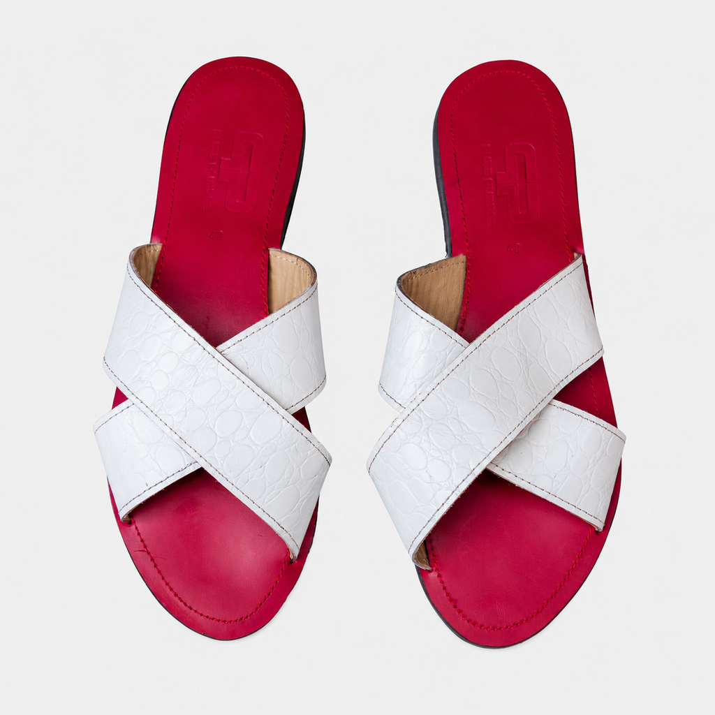AWINO Women’s Leather Cross-Strap Slide Sandals with Upcycled Rubber Sole