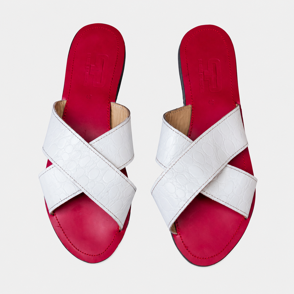 AWINO Women’s Leather Cross-Strap Slide Sandals with Upcycled Rubber Sole