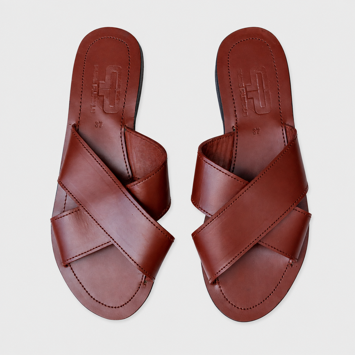 AWINO Women’s Leather Cross-Strap Slide Sandals with Upcycled Rubber Sole