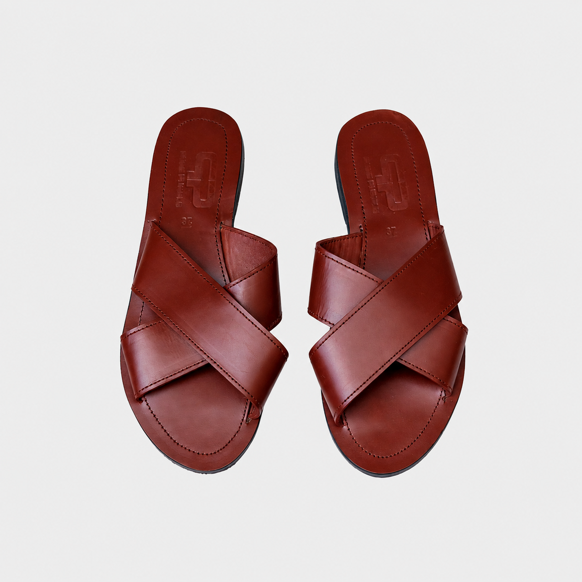 AWINO Women’s Leather Cross-Strap Slide Sandals with Upcycled Rubber Sole