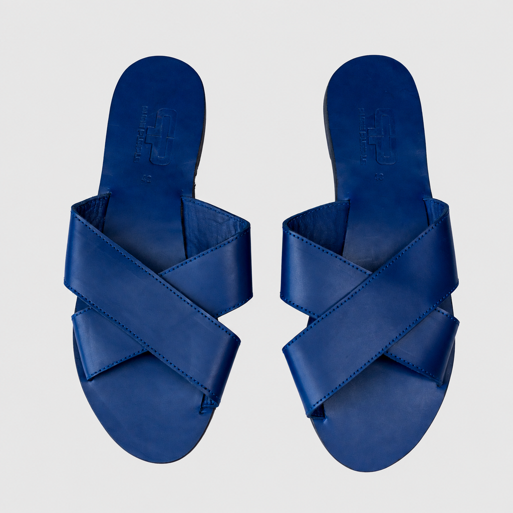 AWINO Women’s Leather Cross-Strap Slide Sandals with Upcycled Rubber Sole