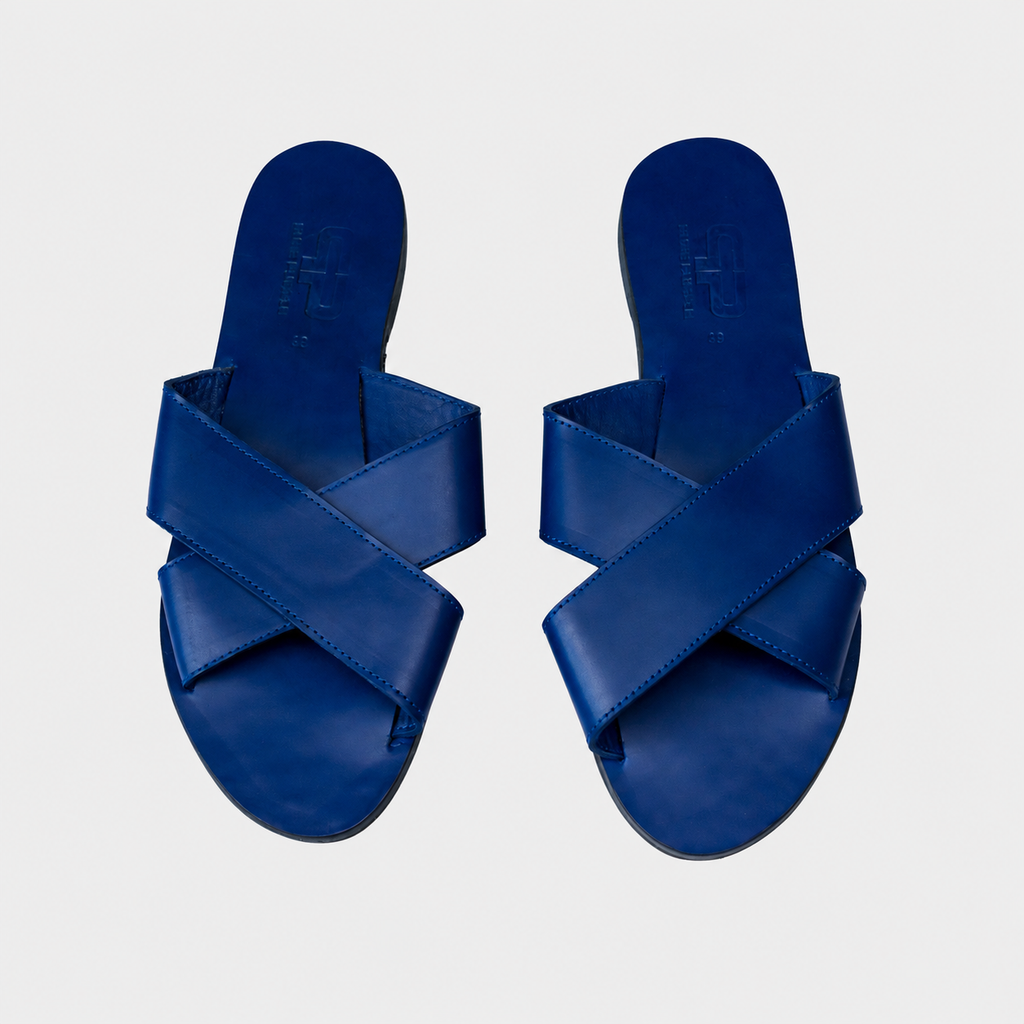 AWINO Women’s Leather Cross-Strap Slide Sandals with Upcycled Rubber Sole