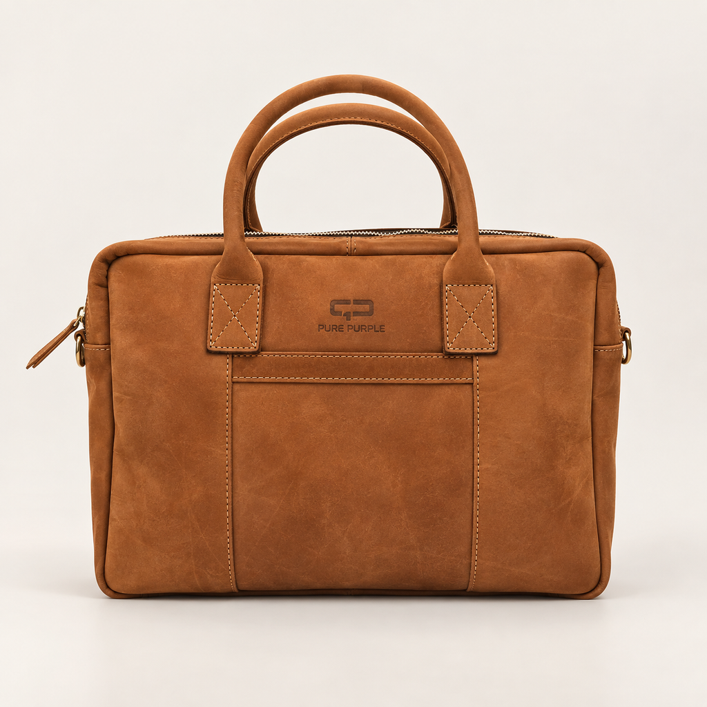 Agolla Slim Leather Laptop Bag – Warm Brown