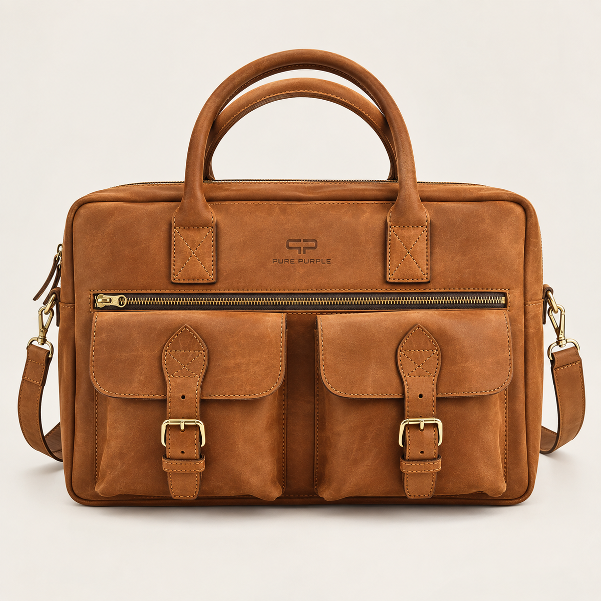 Agolla Slim Leather Laptop Bag – Warm Brown