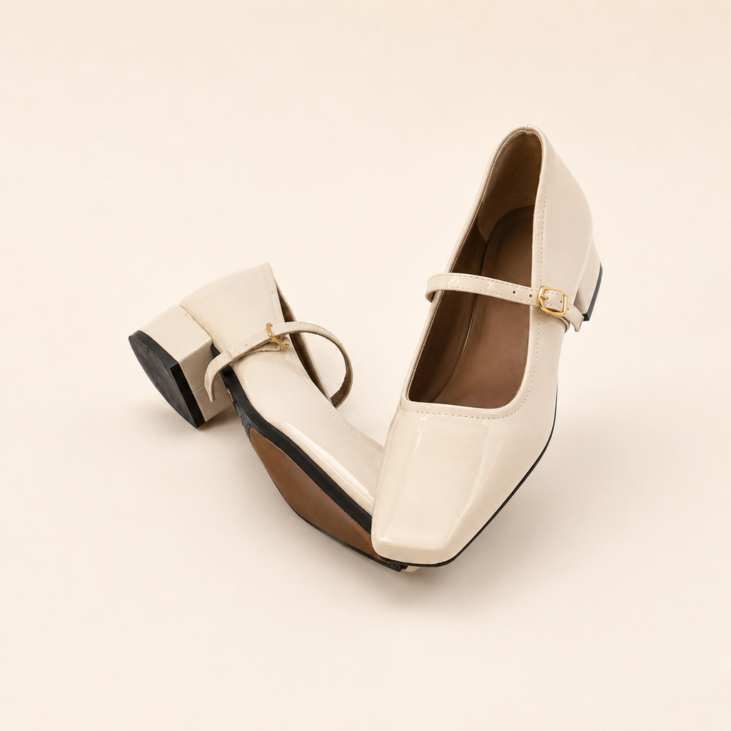 Classic Patent Mary Jane Pumps – Low Block Heel Vegan Leather Shoes