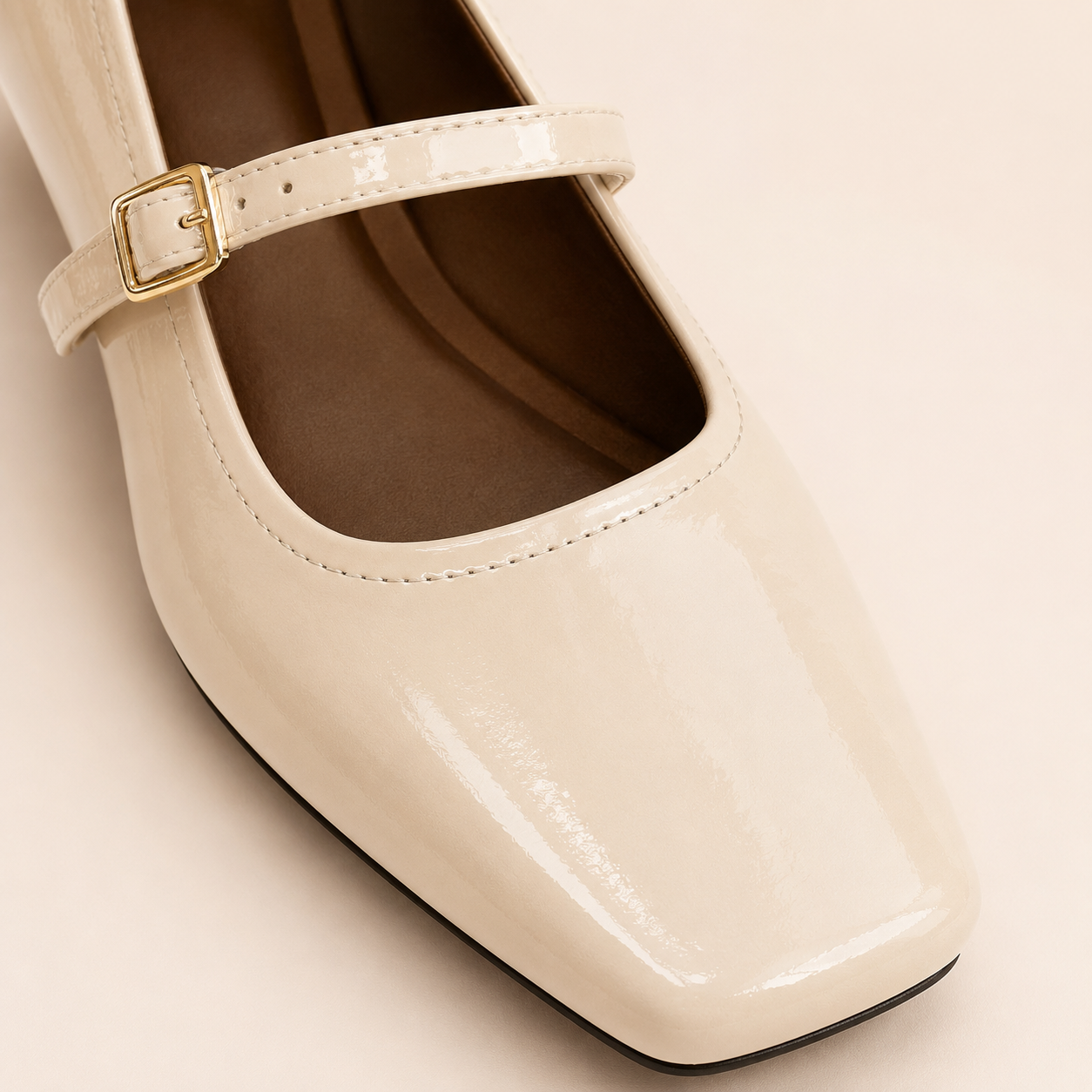 Classic Patent Mary Jane Pumps – Low Block Heel Vegan Leather Shoes