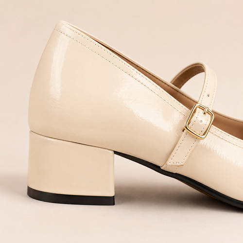 Classic Patent Mary Jane Pumps – Low Block Heel Vegan Leather Shoes