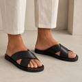 OWINO Men’s Leather Cross-Strap Slide Sandals with Upcycled Rubber Sole