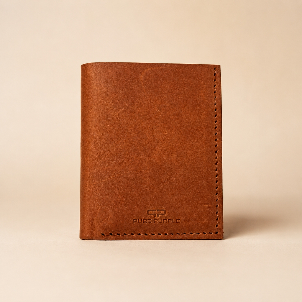 PURE PURPLE Compact Cowhide Leather Bifold Wallet – 4 Card Slots