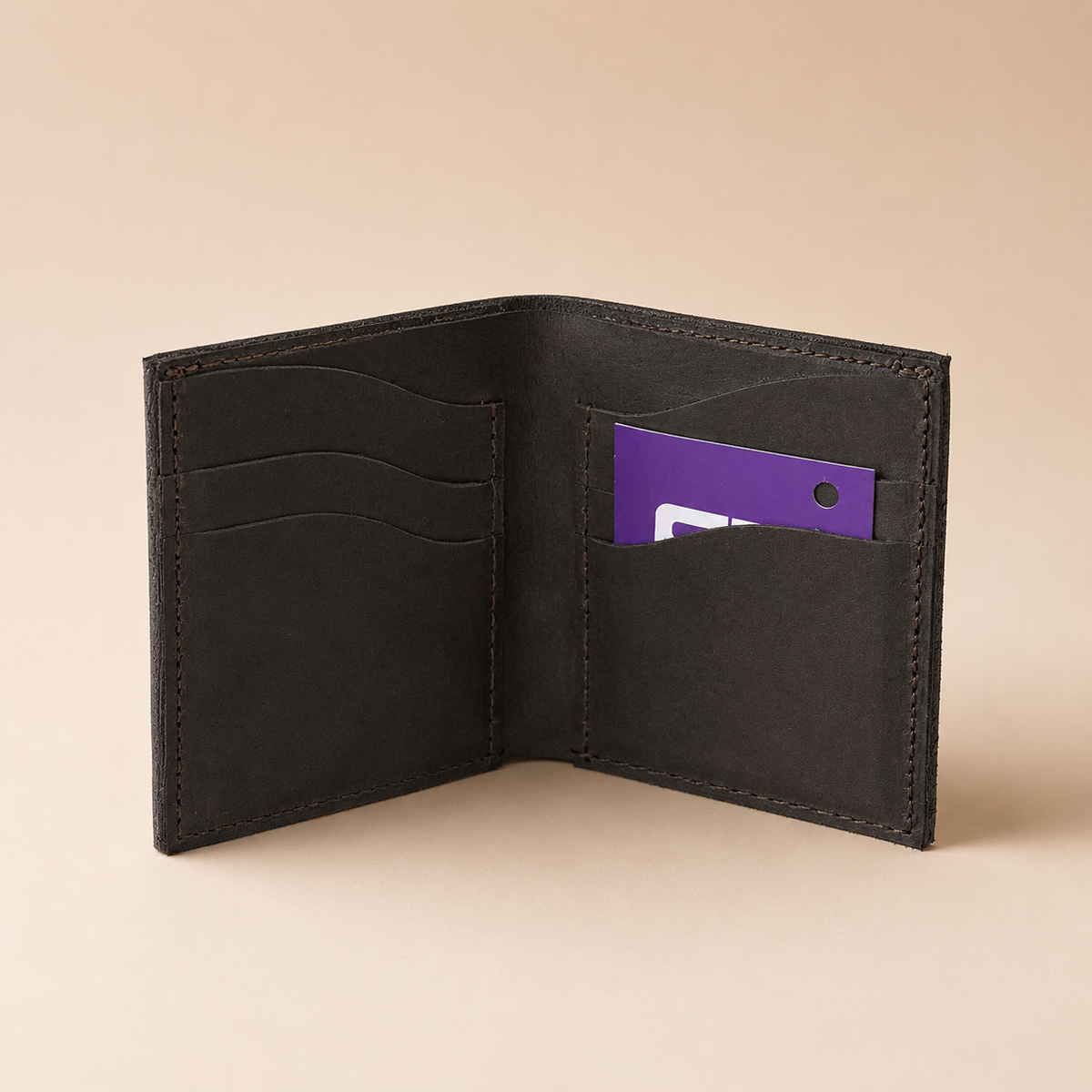 PURE PURPLE Compact Cowhide Leather Bifold Wallet – 4 Card Slots