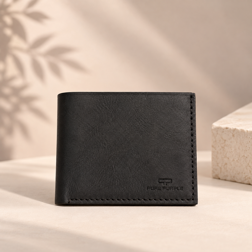 PURE PURPLE Men’s Slim Cowhide Leather Bifold Wallet – 4 Card Slots