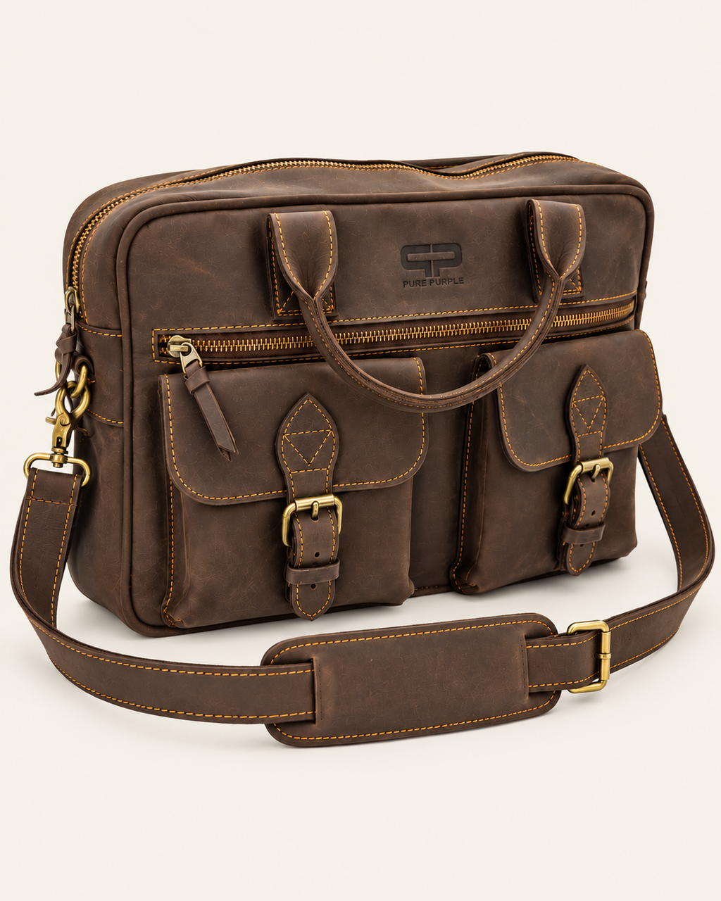 Agolla Slim Leather Laptop Bag – Rich Dark Brown