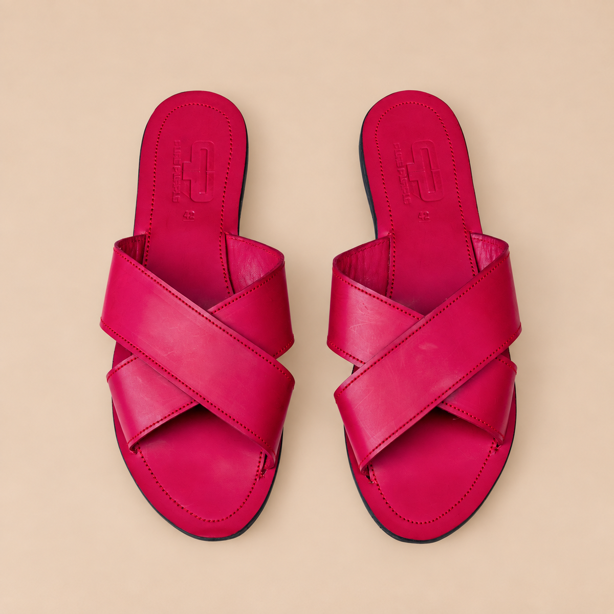 AWINO Women’s Leather Cross-Strap Slide Sandals with Upcycled Rubber Sole