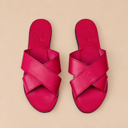 AWINO Women’s Leather Cross-Strap Slide Sandals with Upcycled Rubber Sole