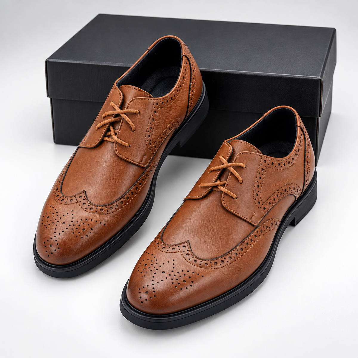 Men’s Black Leather Brogue Derby Shoes with Lug Sole
