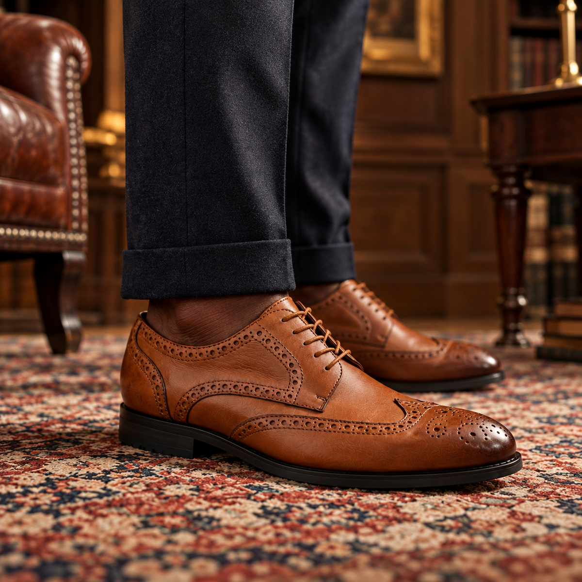 Men’s Black Leather Brogue Derby Shoes with Lug Sole