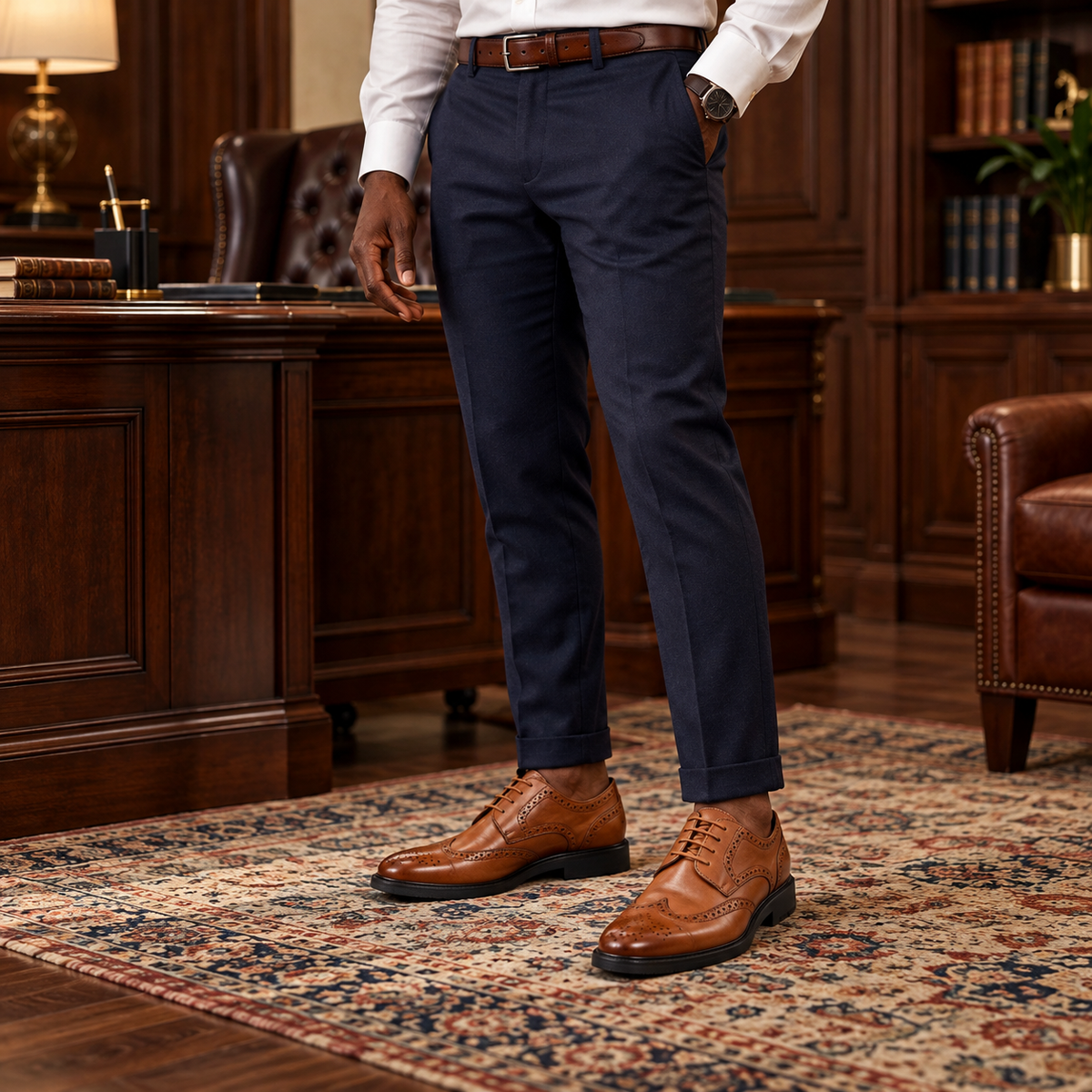 Men’s Black Leather Brogue Derby Shoes with Lug Sole