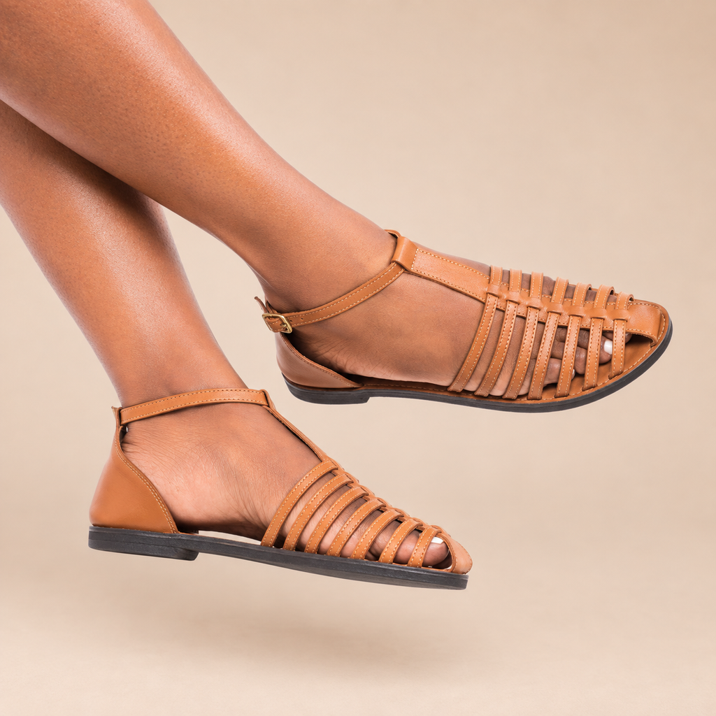 ADERO Handcrafted Leather Gladiator Sandals with Upcycled Rubber Sole