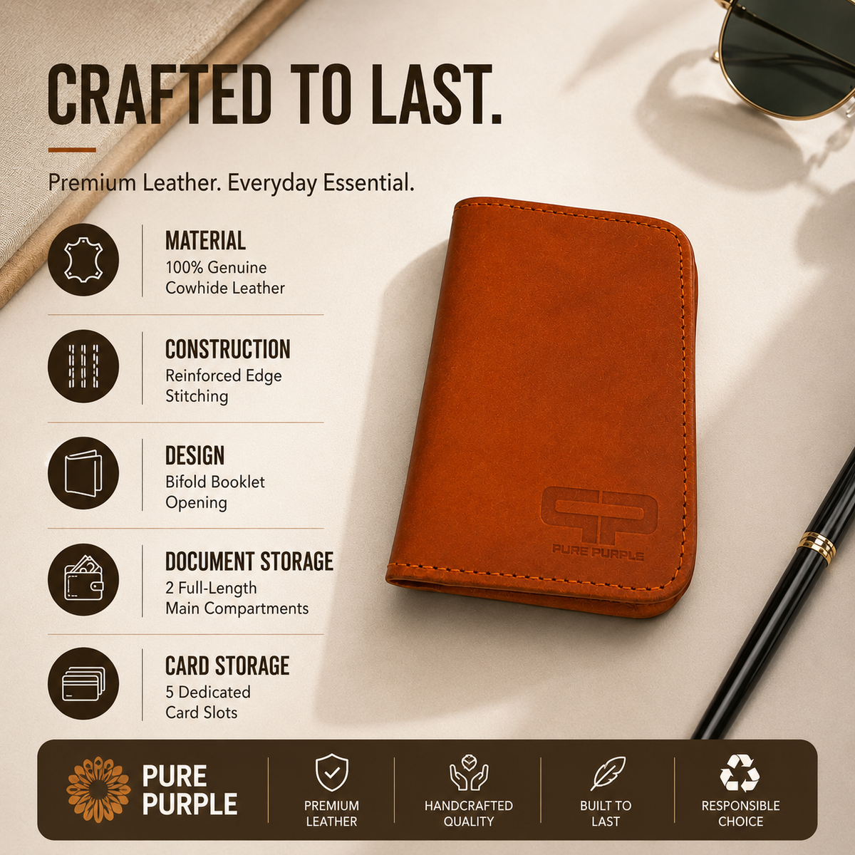 Handcrafted Cowhide Leather Passport Holder & Travel Wallet – 5 Card Slots