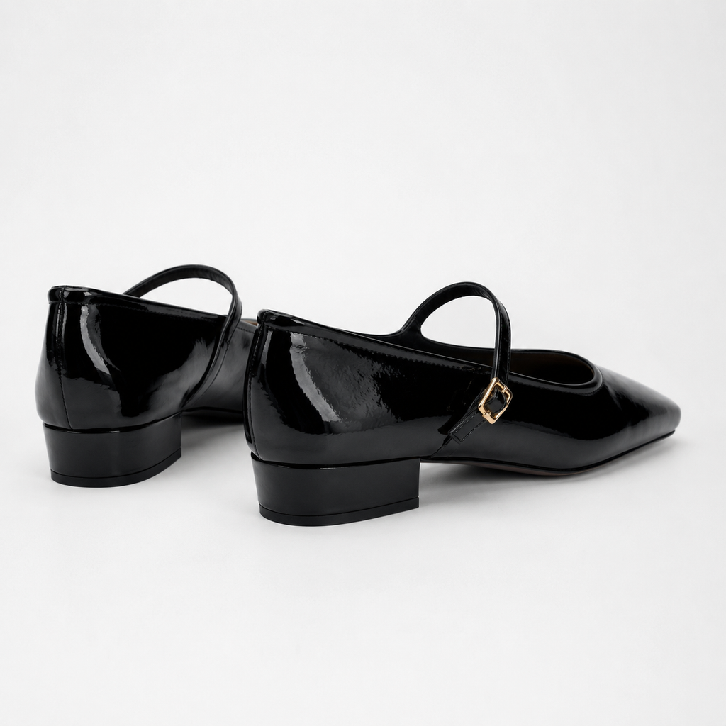 Classic Patent Mary Jane Pumps – Low Block Heel Vegan Leather Shoes