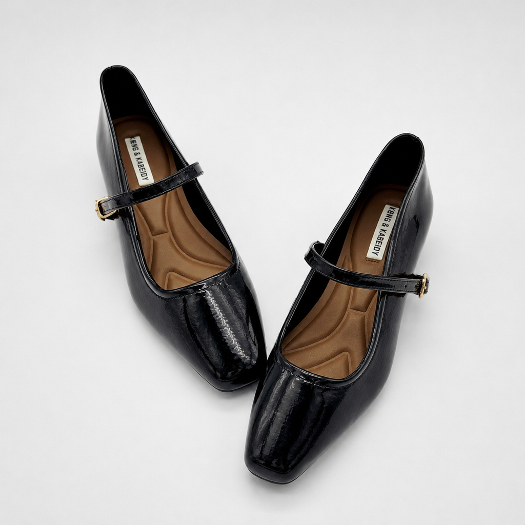 Classic Patent Mary Jane Pumps – Low Block Heel Vegan Leather Shoes