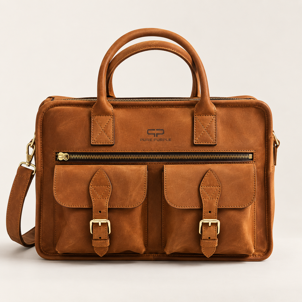Agolla Slim Leather Laptop Bag – Warm Brown