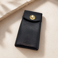 Handcrafted Black Cowhide Leather Phone Case – 17.5 × 9.5 × 2 cm with Brass-Finish Clasp