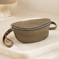 Handcrafted Cowhide Leather Waist Bag – Olive Green Grey with Silver Hardware