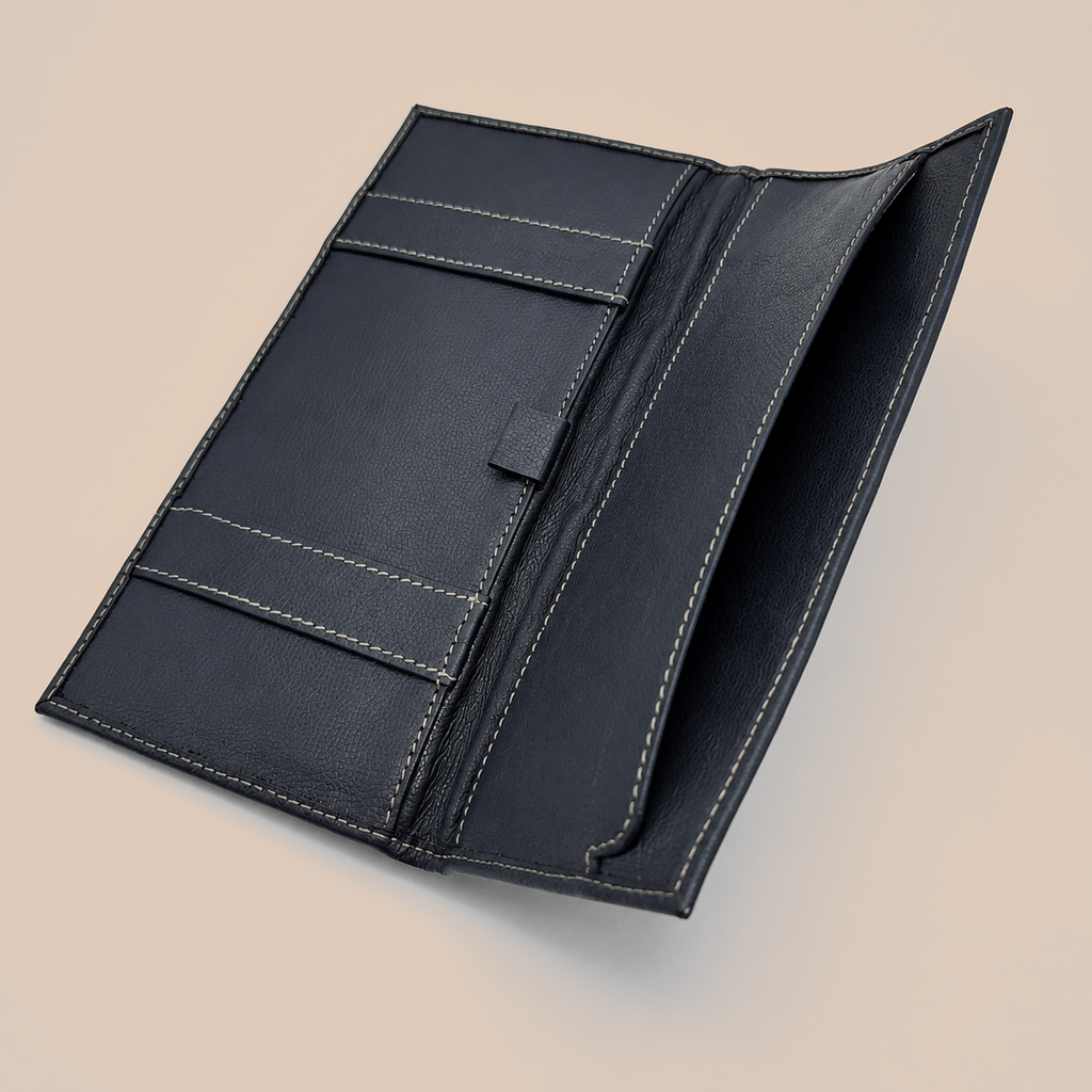 Handcrafted Cowhide Leather Cheque Book Holder & Document Organizer with Pen Loop