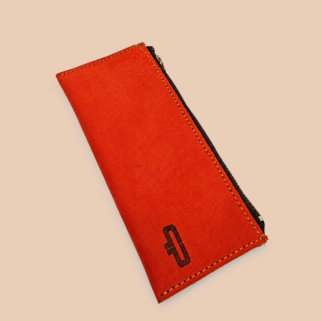 Handcrafted Cowhide Leather Pencil Case – 7.5 × 18.5 cm Zipper Pouch