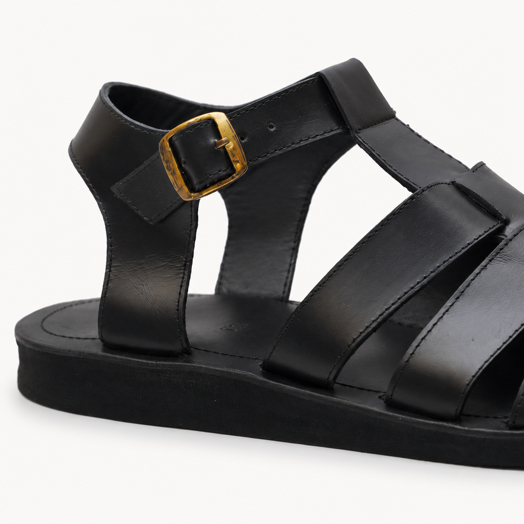 ODERO Men’s Leather Fisherman Sandals with Upcycled Rubber Sole