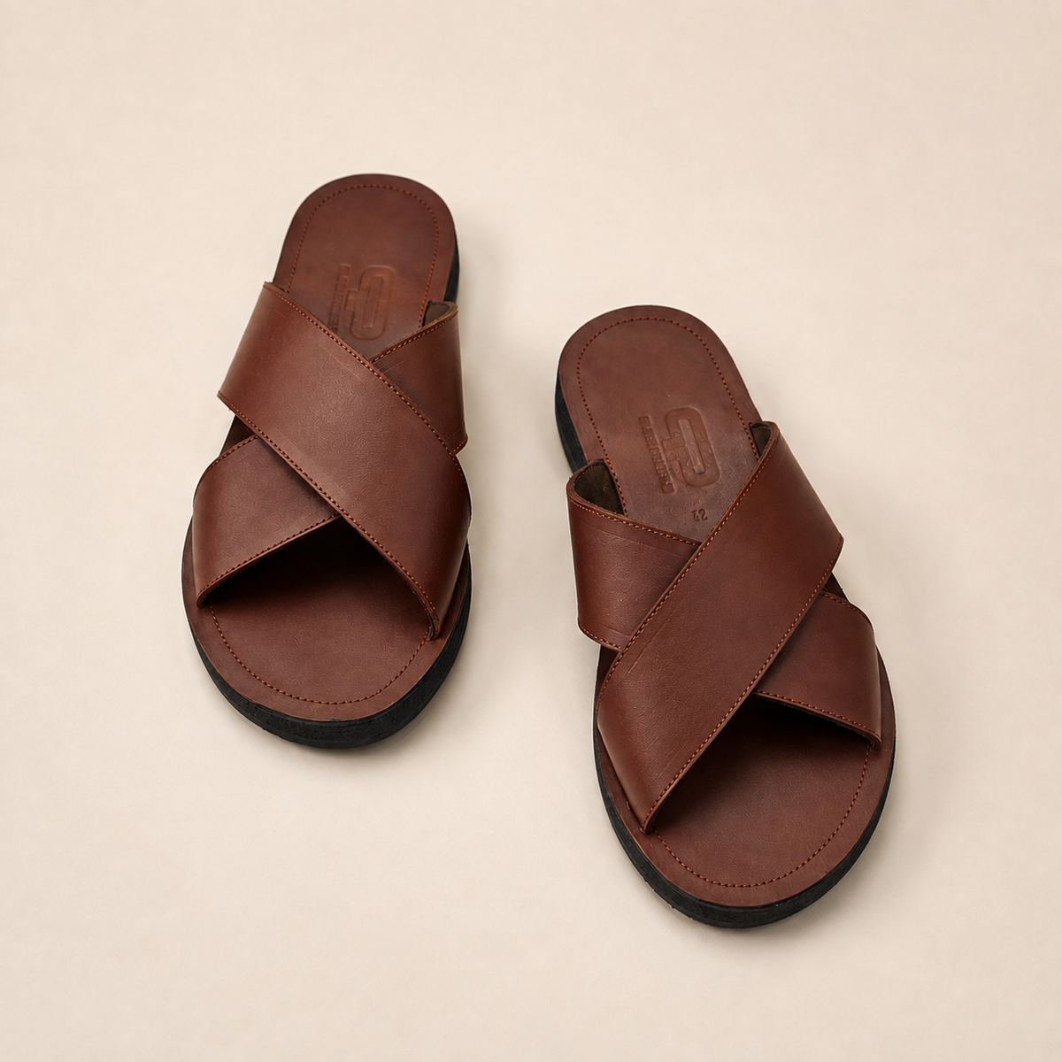 OWINO Men’s Leather Cross-Strap Slide Sandals with Upcycled Rubber Sole