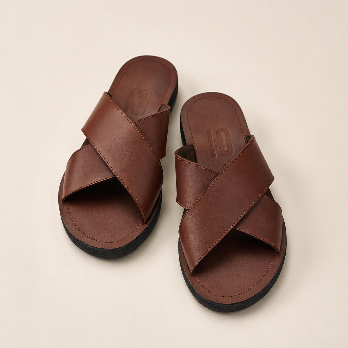 OWINO Men’s Leather Cross-Strap Slide Sandals with Upcycled Rubber Sole