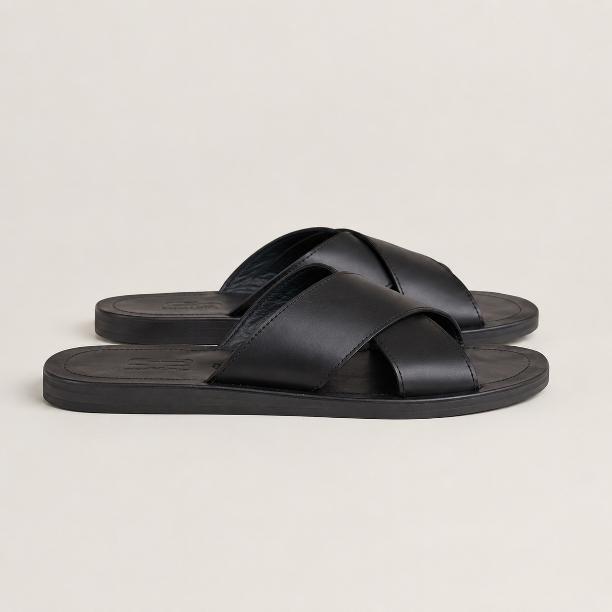 OWINO Men’s Leather Cross-Strap Slide Sandals with Upcycled Rubber Sole