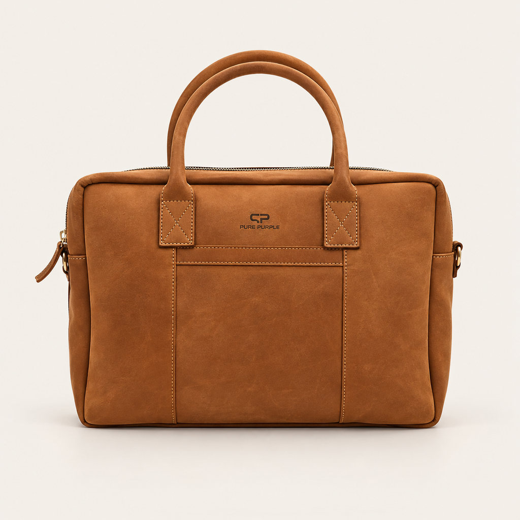 Agolla Slim Leather Laptop Bag – Warm Brown