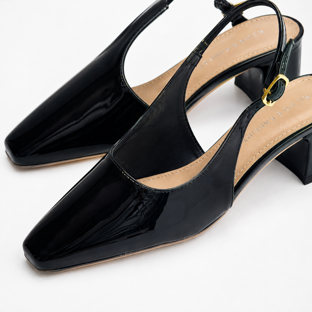 Women’s Vegan Leather Slingback Block Heels – Black & Mauve