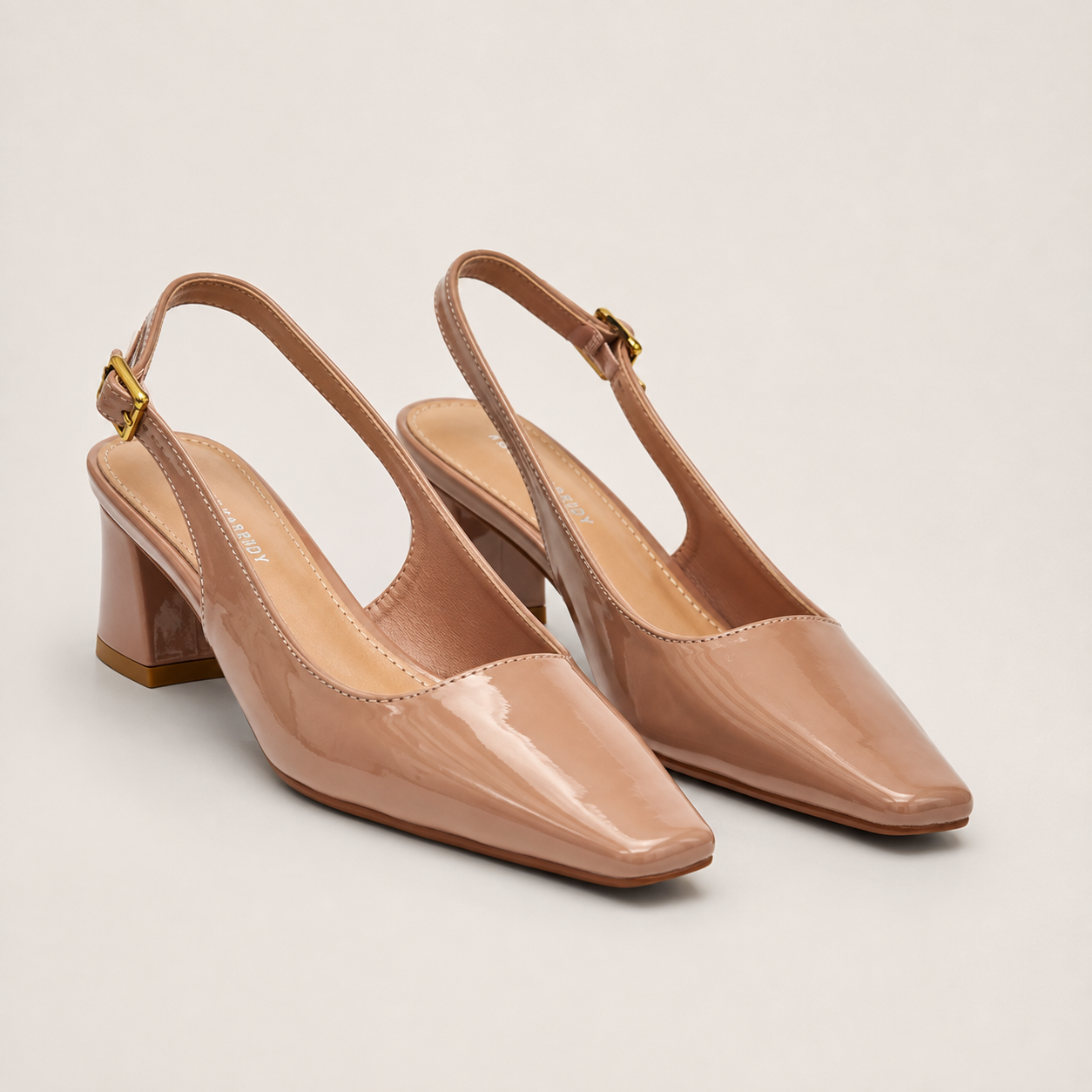 Women’s Vegan Leather Slingback Block Heels – Black & Mauve