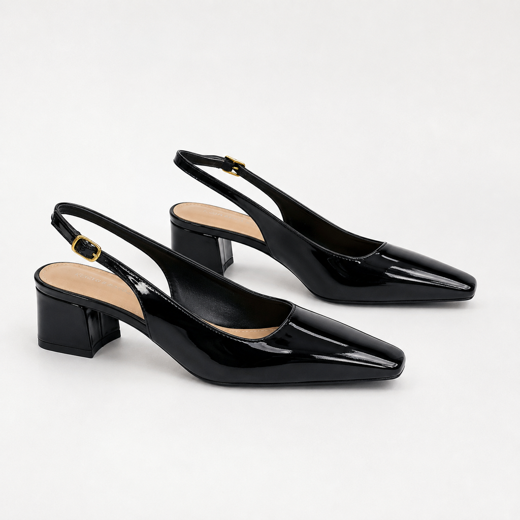 Women’s Vegan Leather Slingback Block Heels – Black & Mauve
