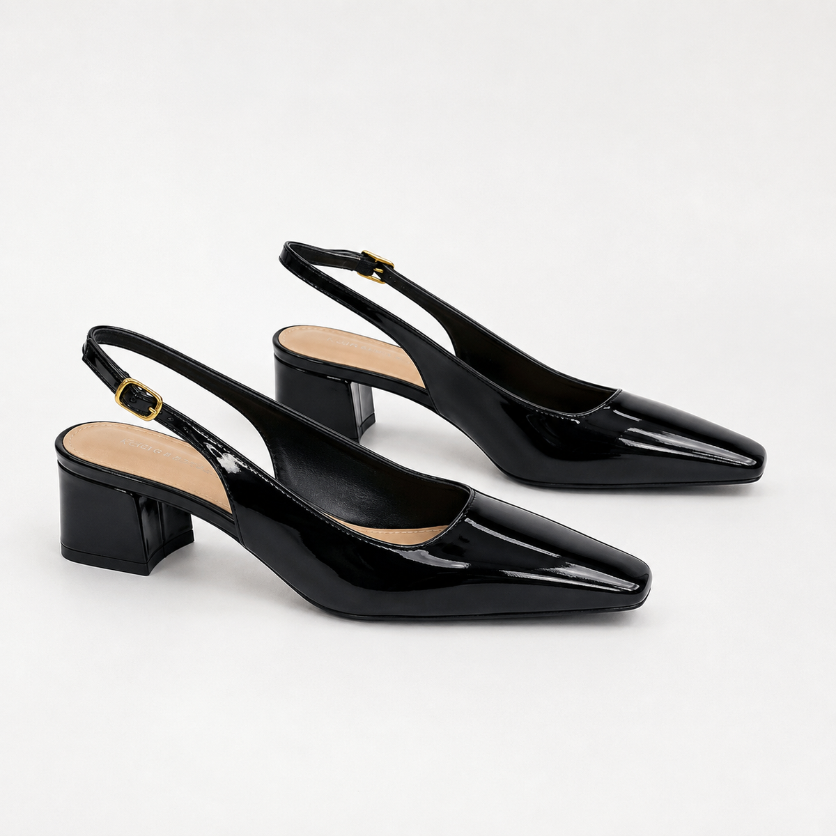 Women’s Vegan Leather Slingback Block Heels – Black & Mauve