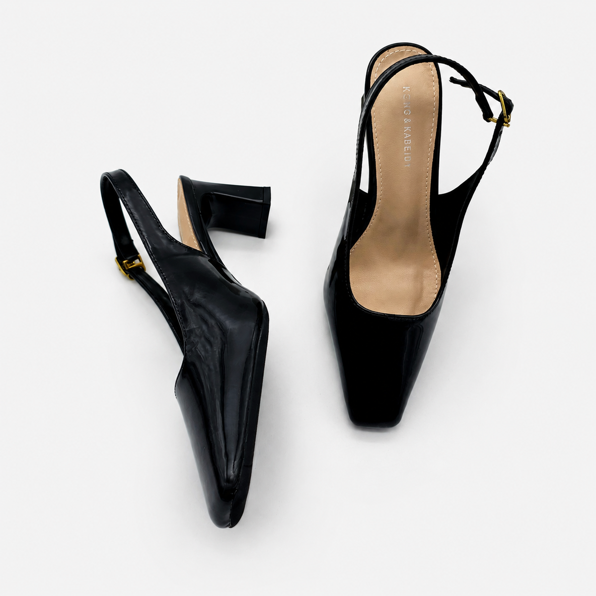Women’s Vegan Leather Slingback Block Heels – Black & Mauve
