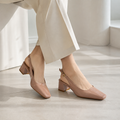 Women’s Vegan Leather Slingback Block Heels – Black & Mauve