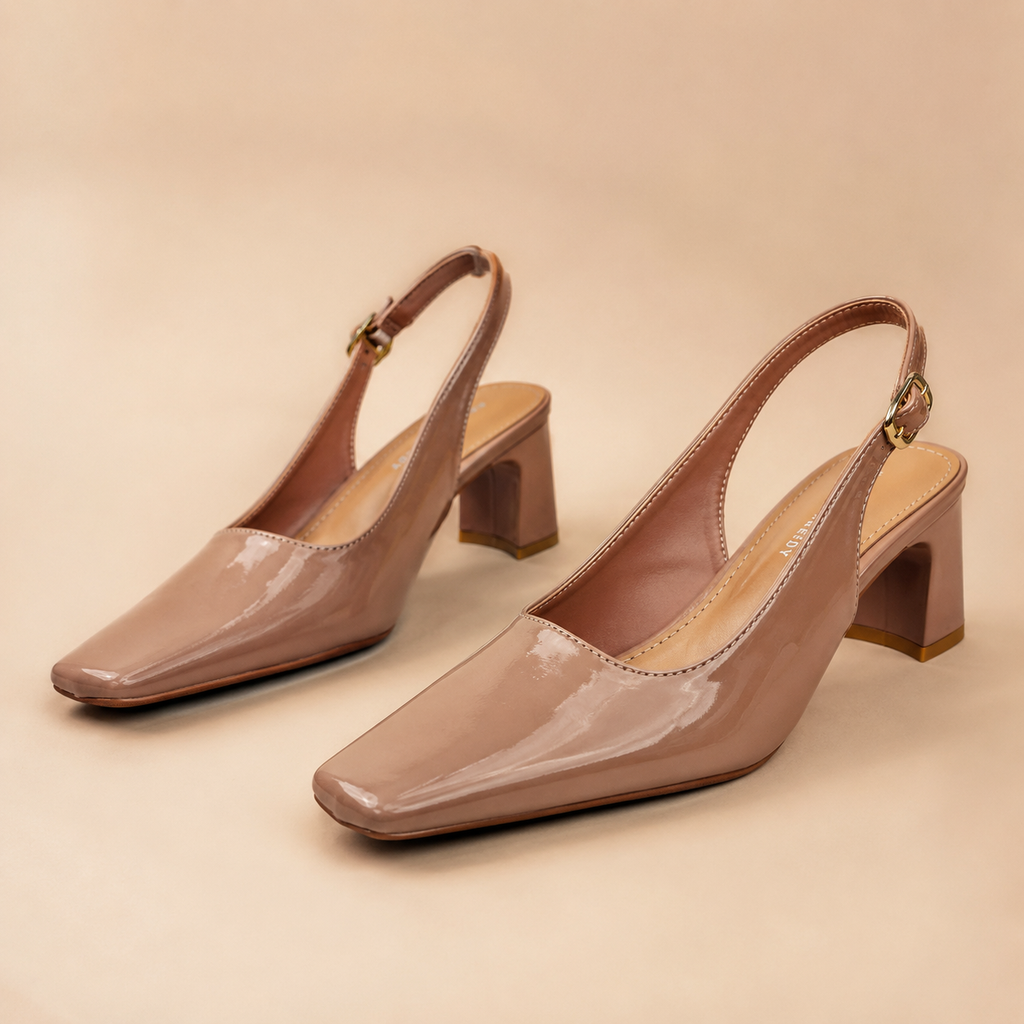 Women’s Vegan Leather Slingback Block Heels – Black & Mauve