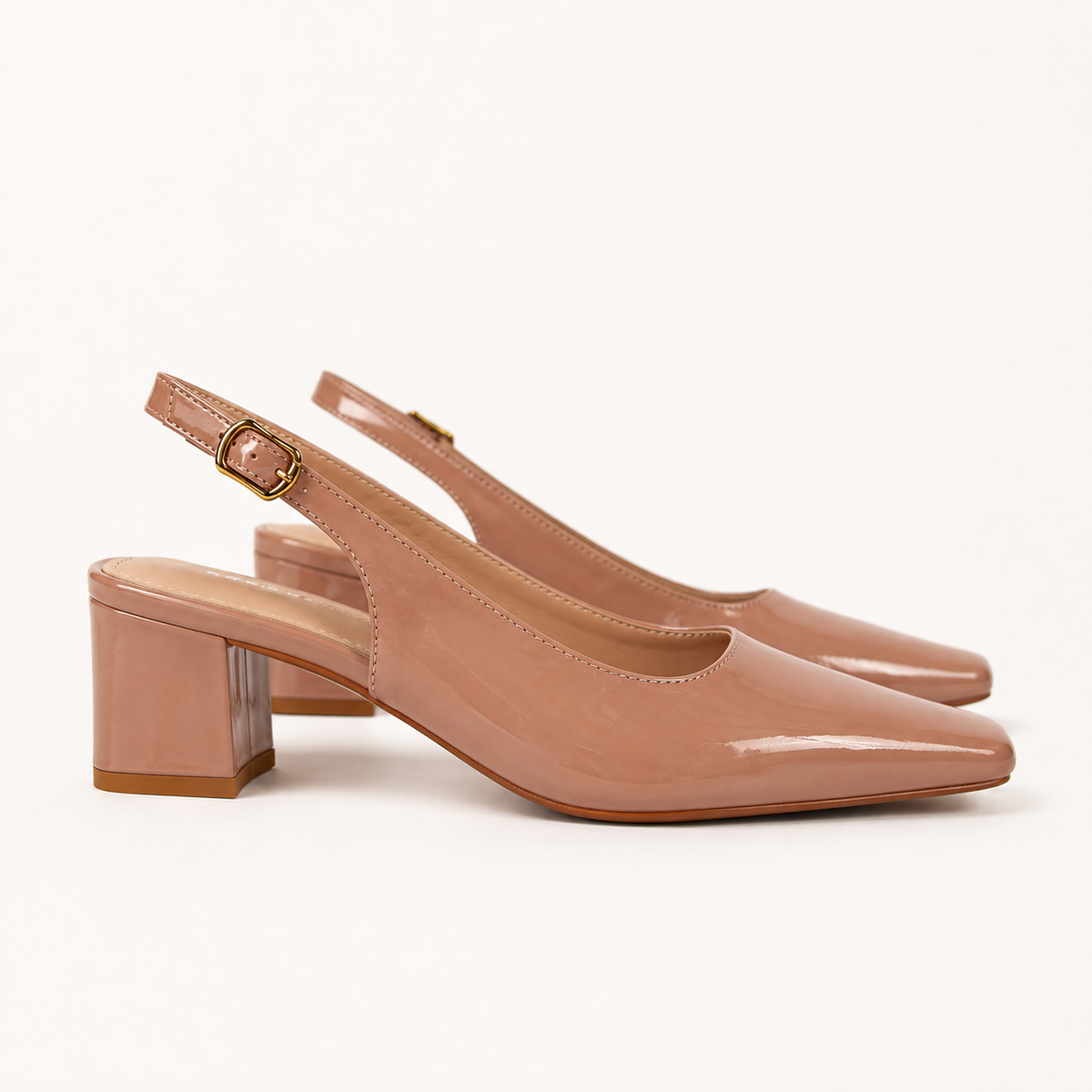 Women’s Vegan Leather Slingback Block Heels – Black & Mauve